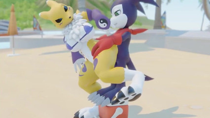 Фурри занимаются животным сексом на пляже по секундомеру